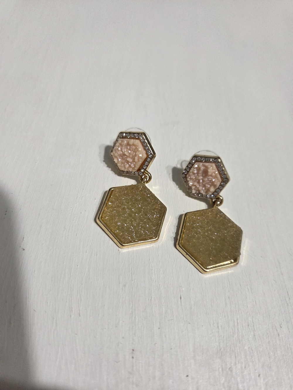 Gold and Blush Hexagon Drop Earrings
